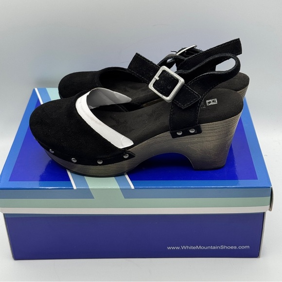 White Mountain Cherub Clogs 6M | Black Suede Wood Heel Sandals NIB - Picture 3 of 7